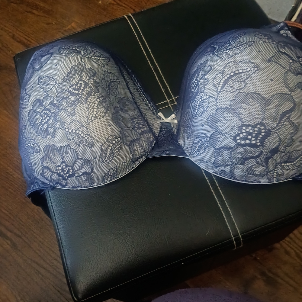 Cacique Navy Floral Lace Bra